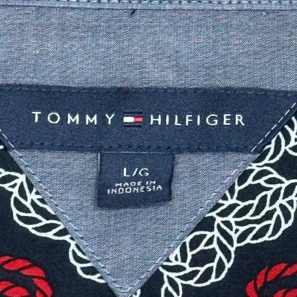 Tommy Hilfiger Abstract Roll Tab Sleeve Cotton Utility Shirt Sz L Preppy Coastal - Picture 7 of 10